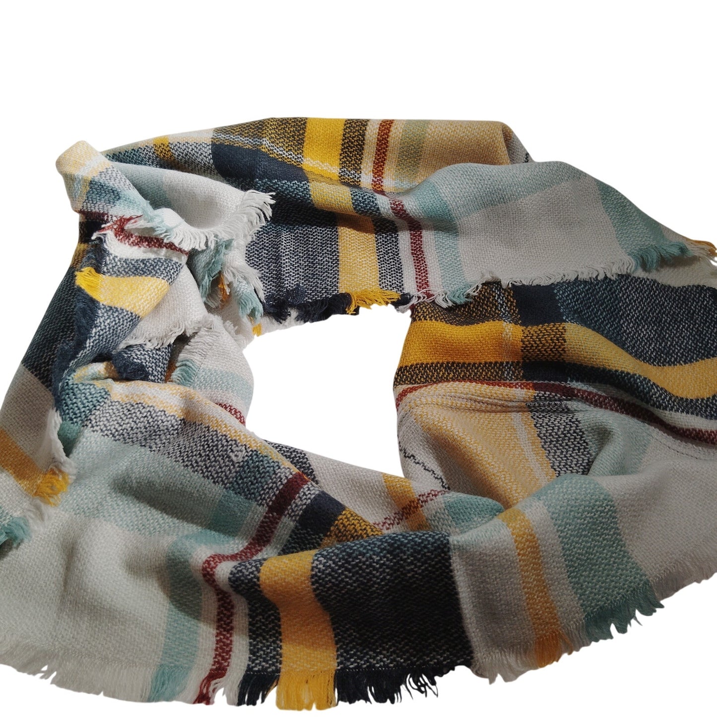 Lucky Leaf Infinity Scarf Aquamarine Plaid Acrylic 36" × 20" Fall/Winter Wear
