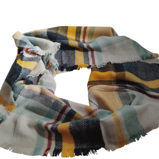 Lucky Leaf Infinity Scarf Aquamarine Plaid Acrylic 36" × 20" Fall/Winter Wear