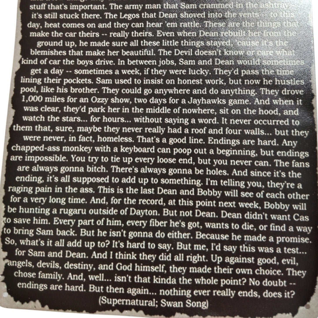 Retro Tin Sign “Bobby Cas, The Last to Leave”, 12x8 Supernatural-Inspired Poster