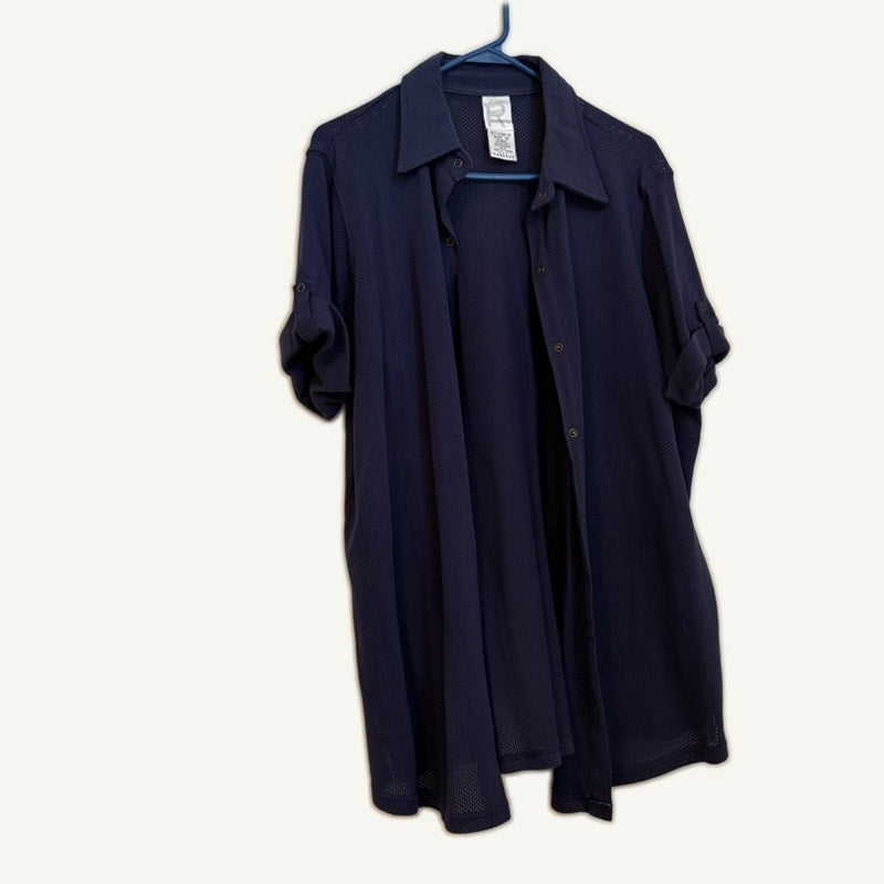 Vintage Roaman's Women's M 3PC Navy Tank, Button-Up & Striped Pants Set