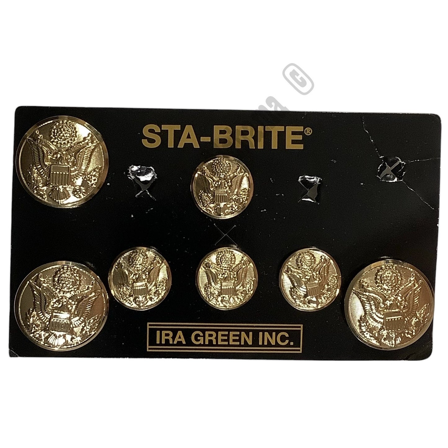 7-PK, Ira Green Inc., Sta-Brite Eagle Seal Buttons w/ Clips, 5/8" (4), 7/8" (3)