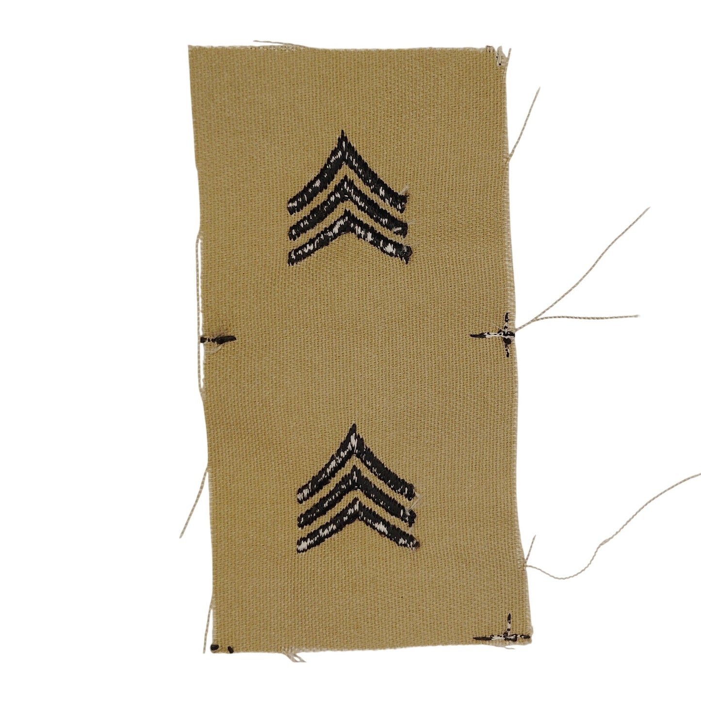 US Army SGT E‑5 Rank Patch Pair Subdued Tan 4" × 2" Raw‑Edge Vintage