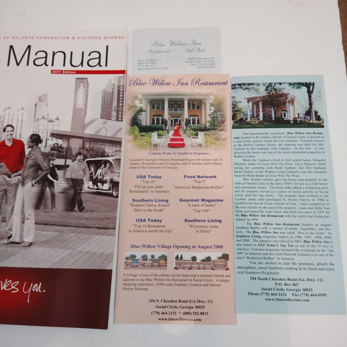 2011 Atlanta Tour Manual & Blue Willow Inn Restaurant Brochures -Vintage Georgia