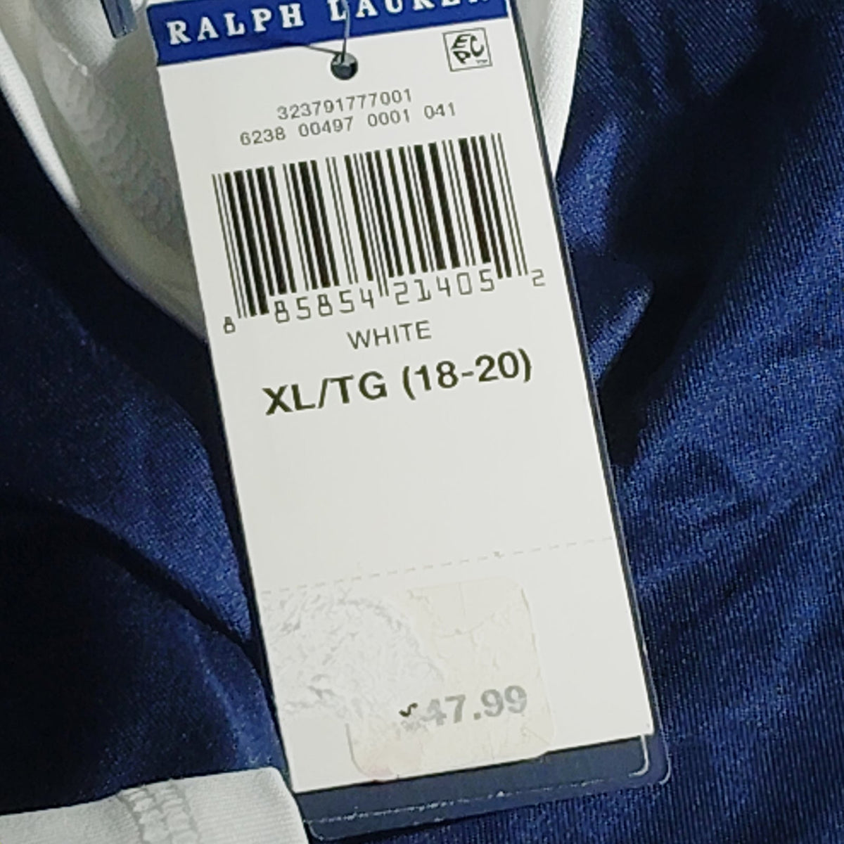 Polo Ralph Lauren Boys Rash Guard Swim Shirt Navy White XL 18-20 UPF 40 NWT