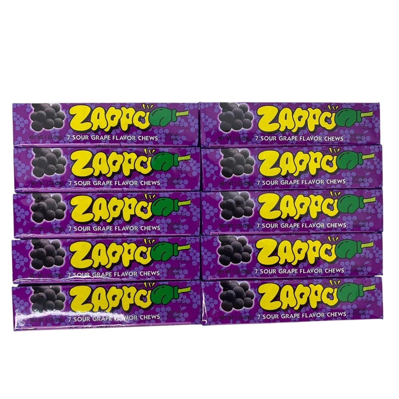 Zappo Sour Chews Grape Flavor 30-Pack 1oz Each Individually Wrapped, Sealed Box