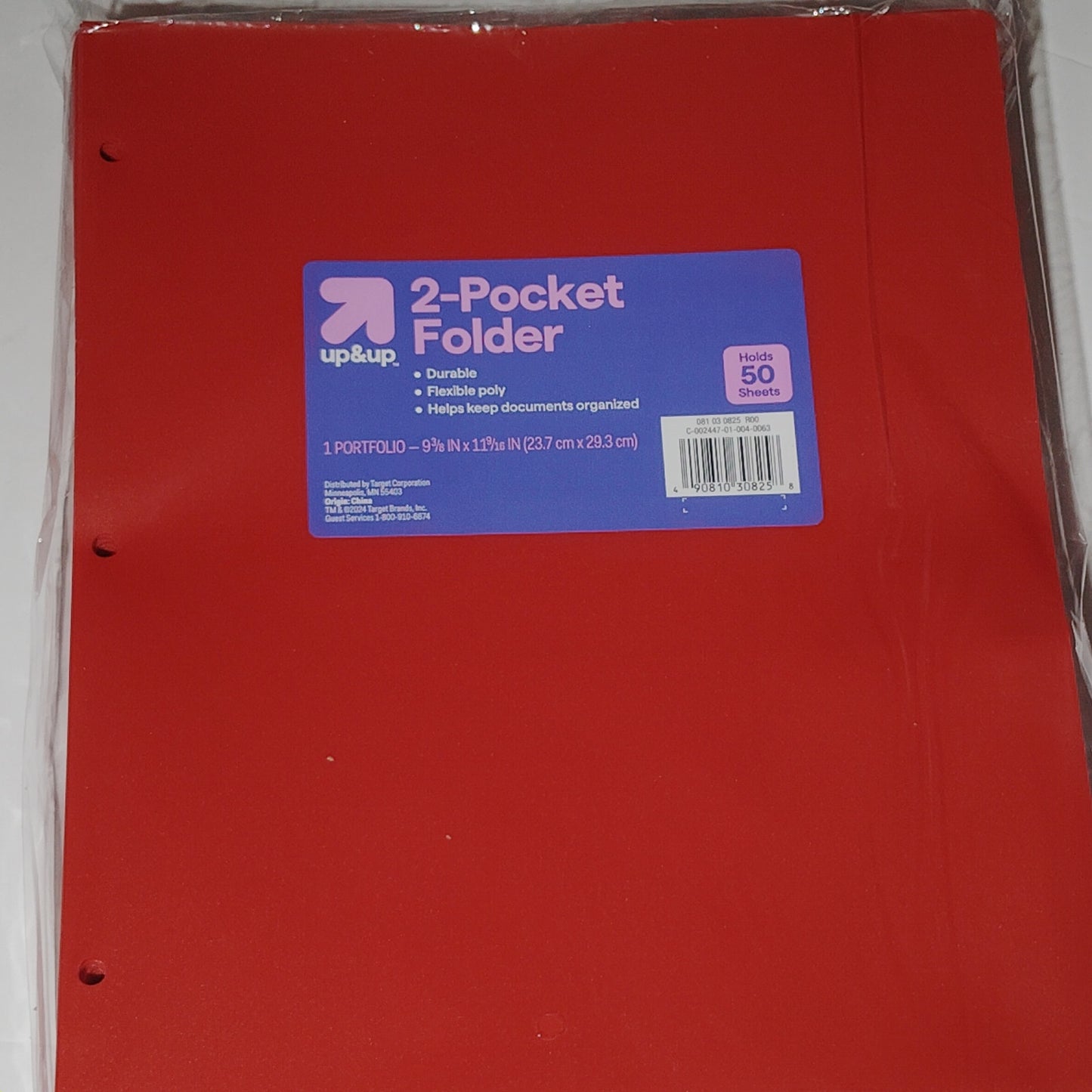 12-Pack - 2‑Pocket 3‑Hole Punch Plastic Folder – Red – 12‑Pack
