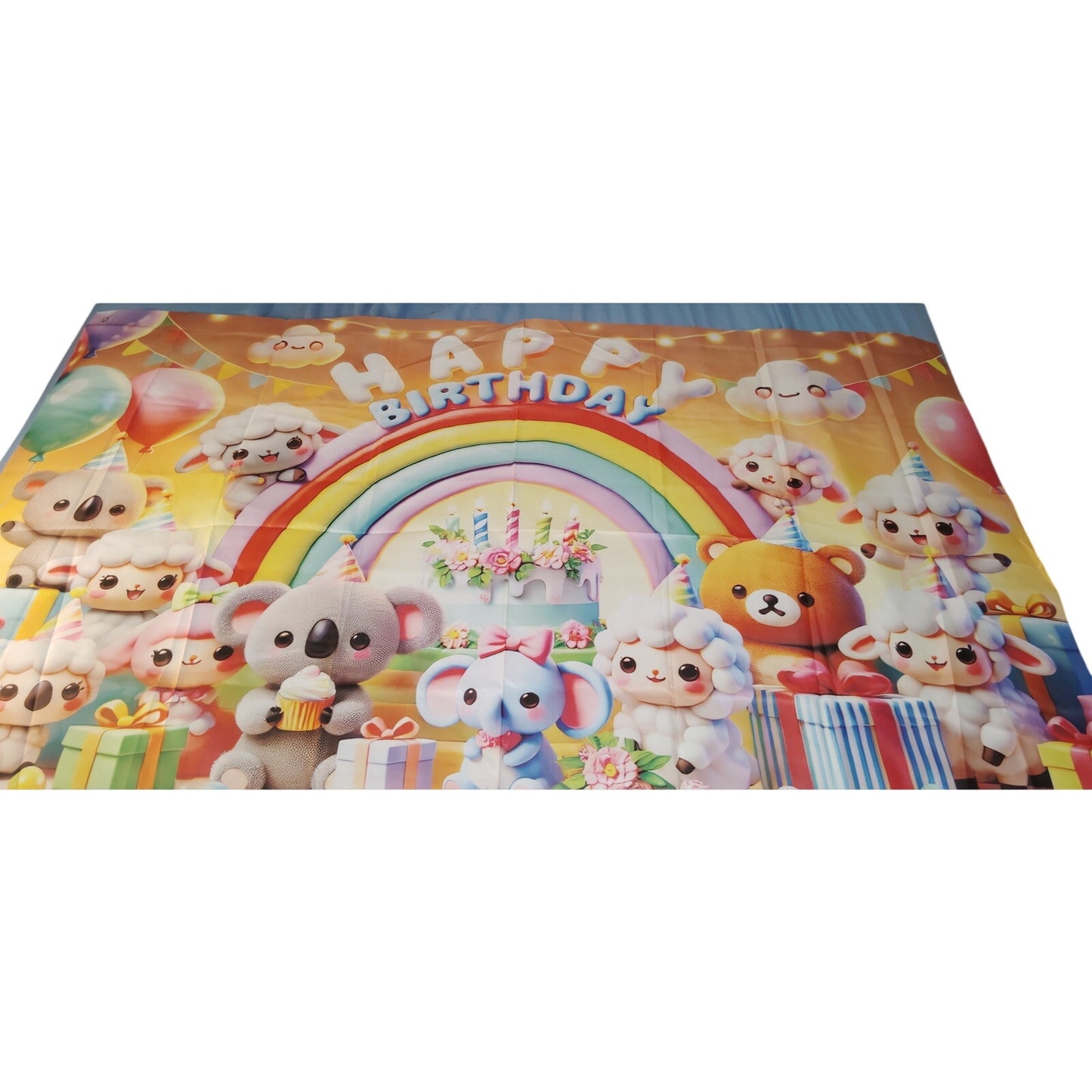 BlissYard Rainbow Birthday Backdrop 73x43 in Cute Animal Party Banner Polyester