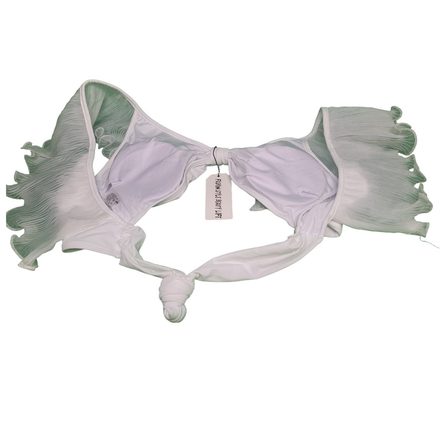 Sporlike High Waisted Swim Pleated Lace Ruffle Bikini Padded, Milky, L (12-14)