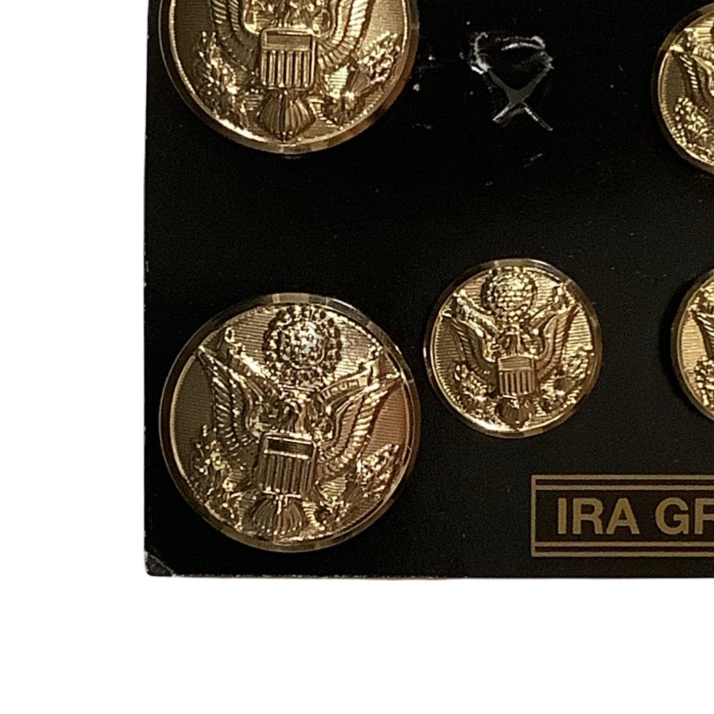 7-PK, Ira Green Inc., Sta-Brite Eagle Seal Buttons w/ Clips, 5/8" (4), 7/8" (3)