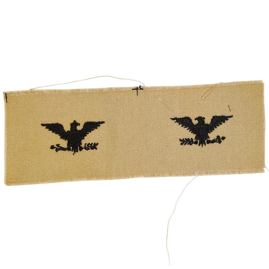 US Military Colonel O‑6 Rank Patch Pair Subdued Tan 2" × 6" Raw‑Edge Vintage