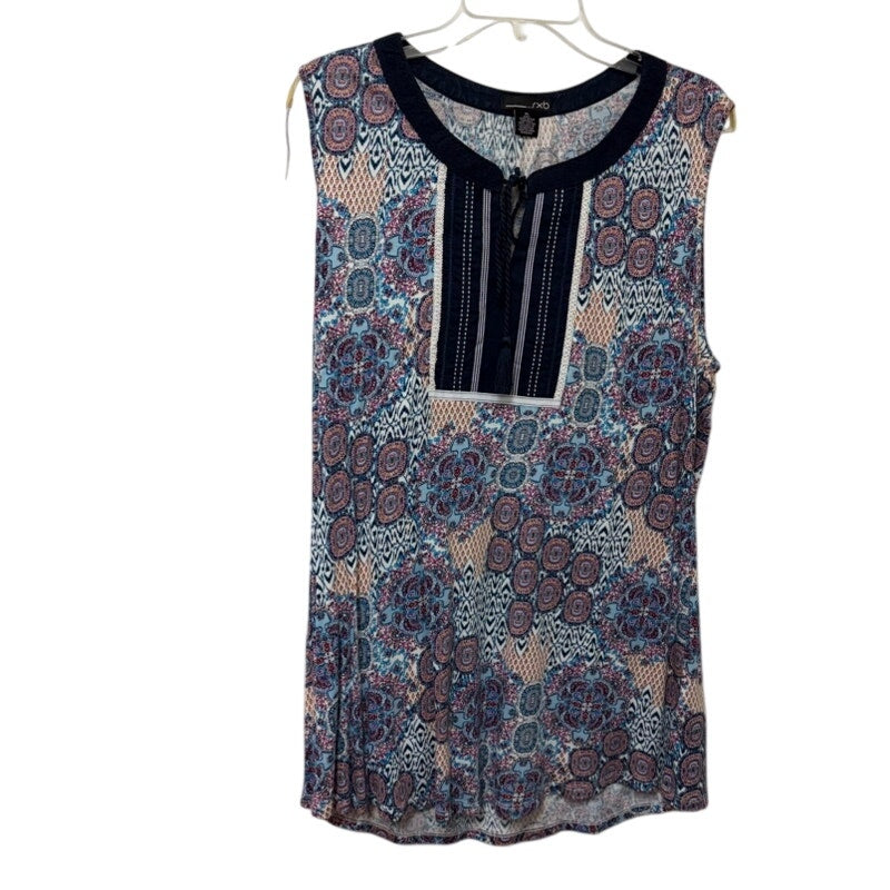 RXB Multicolor Tank Top Blouse XL - Sleeveless Navy Trim Geometric Floral Print