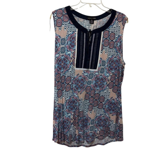 RXB Multicolor Tank Top Blouse XL - Sleeveless Navy Trim Geometric Floral Print