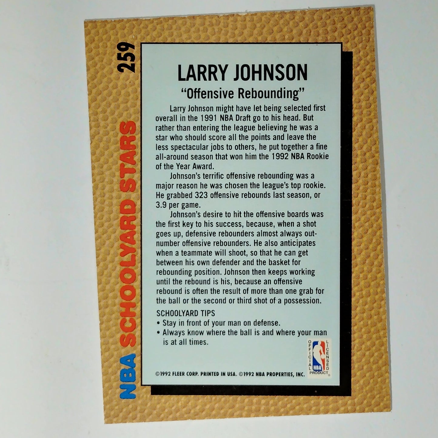 1992–93 Fleer Larry Johnson #259 – Schoolyard Stars, Charlotte Hornets – Forward