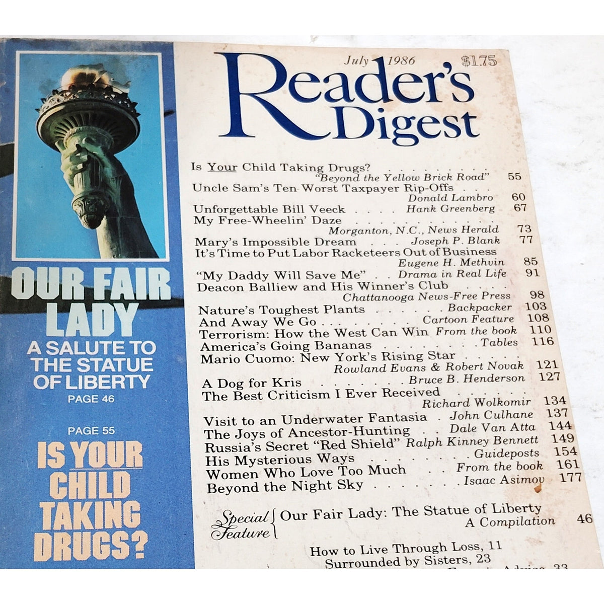 Reader's Digest July 1986 Magazine - Statue of Liberty Our Fair Lady Vintage