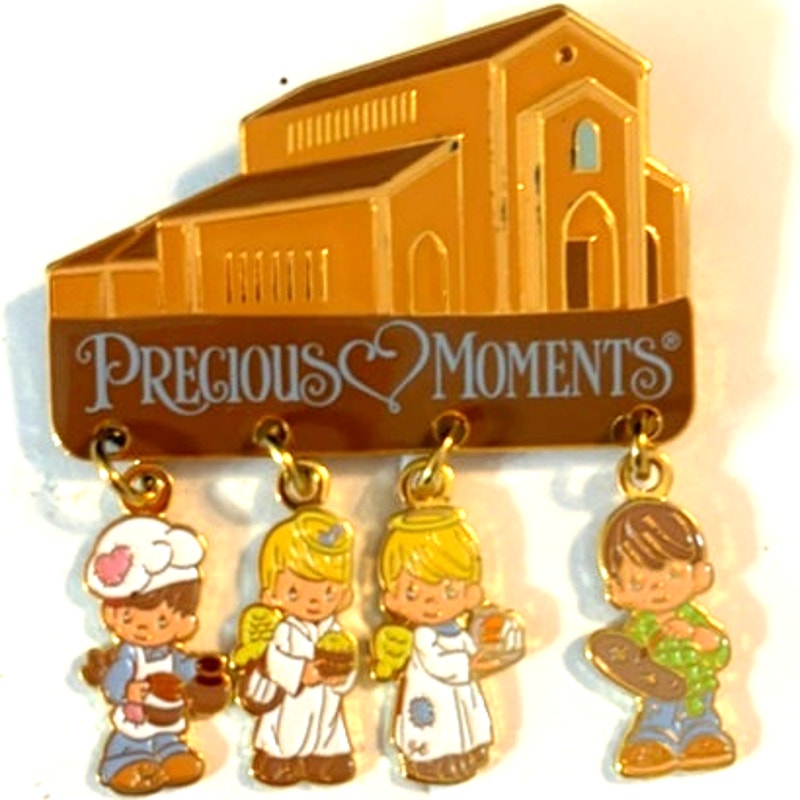 Precious Moments Chapel Enesco Metal Enamel Magnet w 4 Hanging Charms 2x1.75