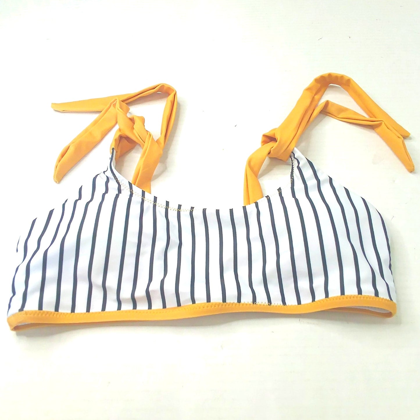 Blooming Jelly Pinstripe Bikini Top Navy White Yellow Trim Swim Top Small (2-4)