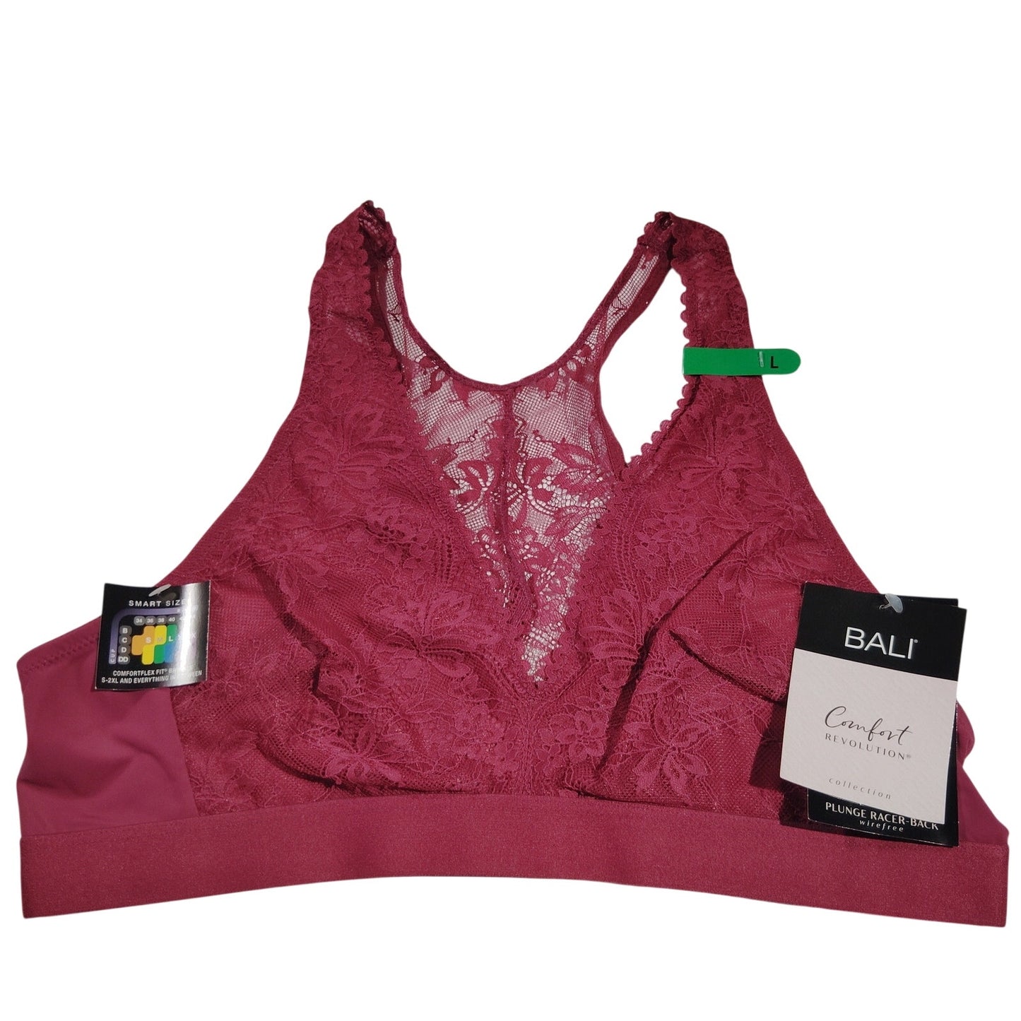 Bali Comfort Revolutionize Wireless Plunge Bralette – Deep Cerise – Large