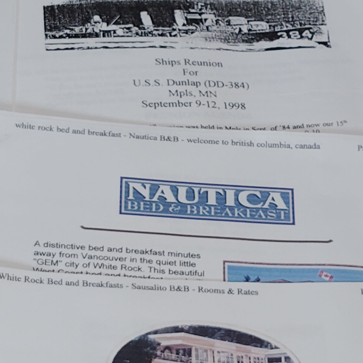 VTG 1998 OR, WA, BC Travel Ephemera & Dunlap (DD-384) Ships Reunion Papers