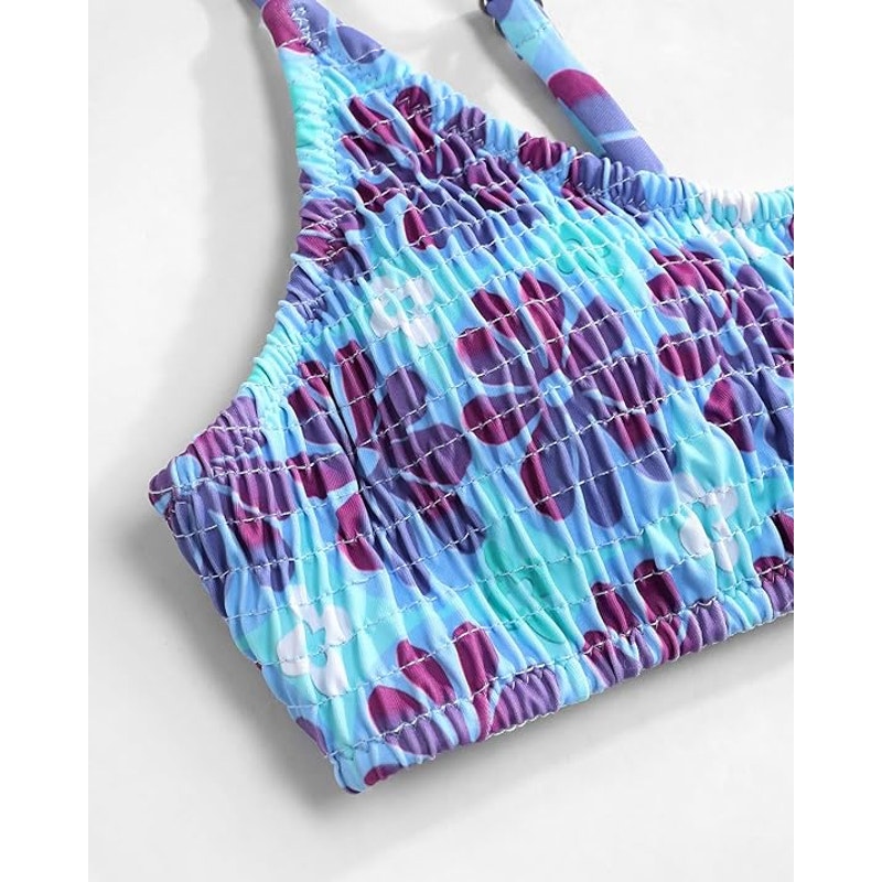 VOLAFA Triangle Bikini Set Smocked Textured Scoop Frilled Ruched Elastic, L (8)