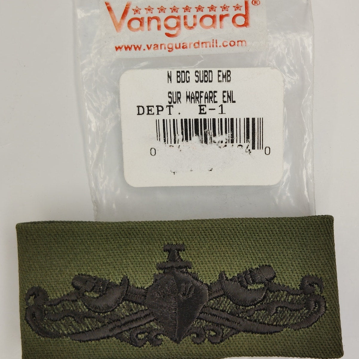 Vtg US Navy Enlisted Surface Warfare BDG Subdued 8" ODG Embroidered Sew‑On Tape