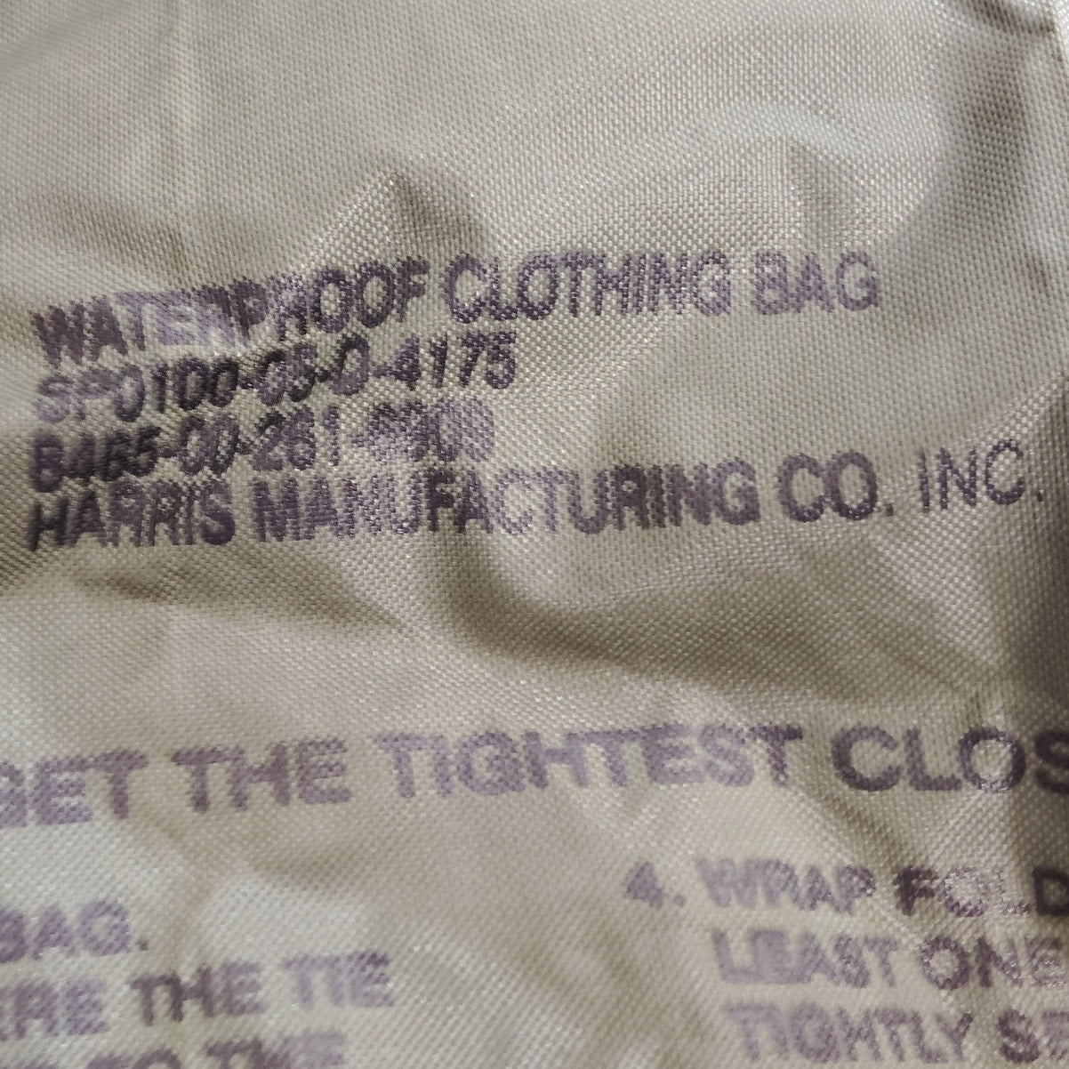 2005 Military Waterproof Clothing Bag, Green, Harris Mfg. Co., EUC, 18" x 24"