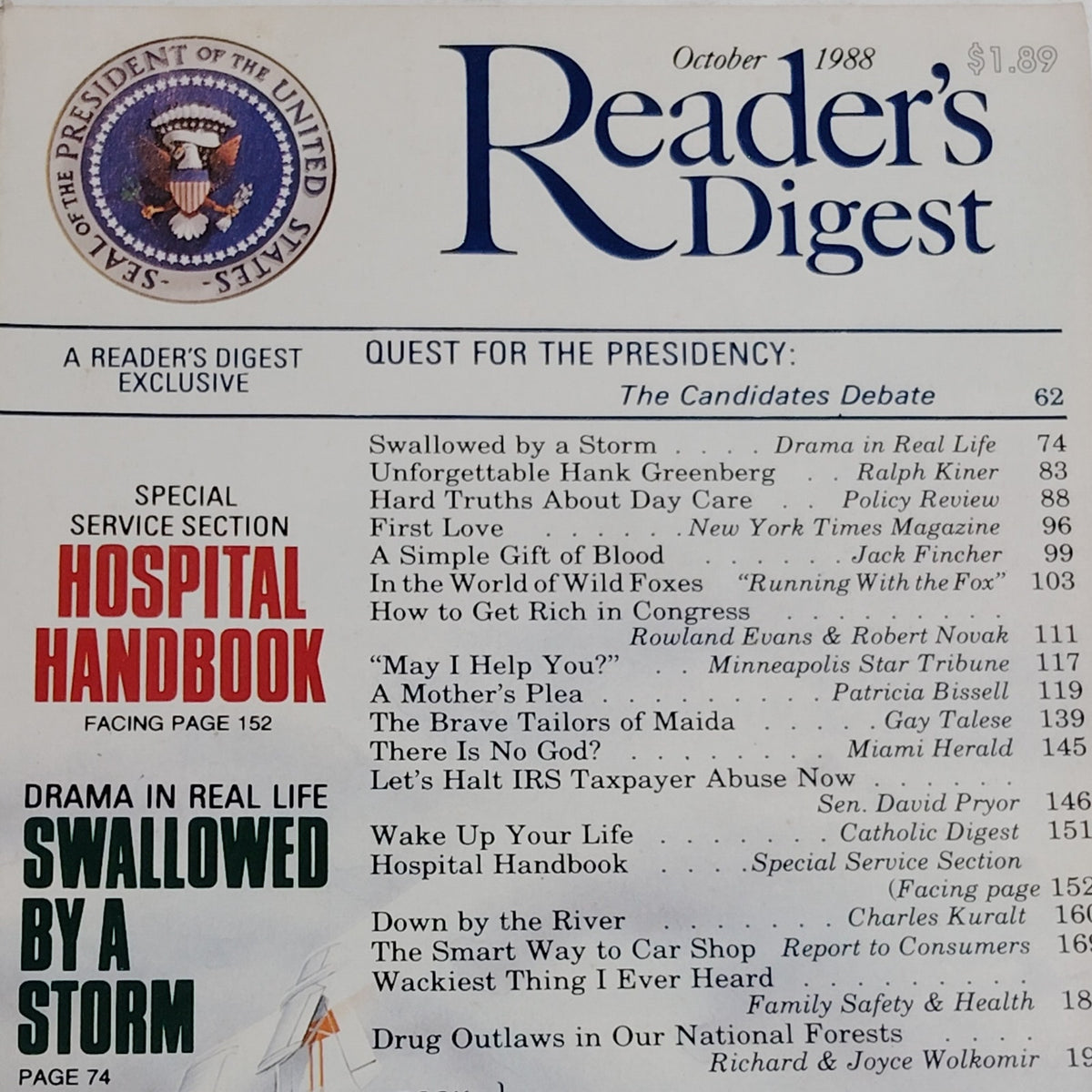 Reader's Digest October 1988 Magazine - Candidates Debate Election Issue