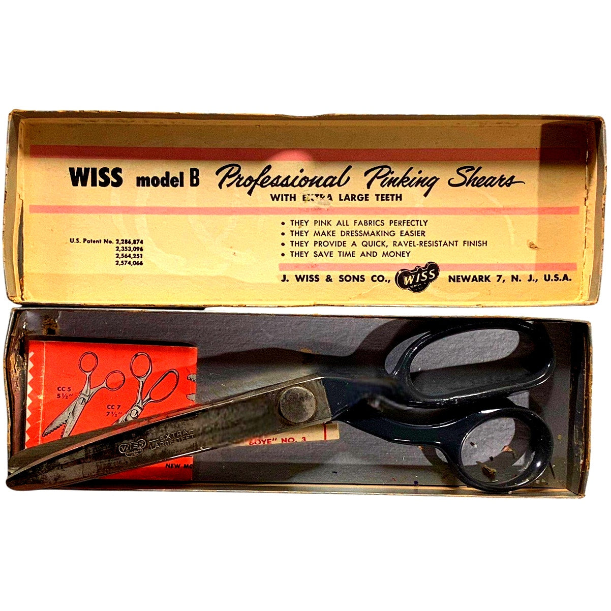Wiss 1953 Model B 9" Pinking Shears w/ XL Teeth, Original Box, Literature, Gray