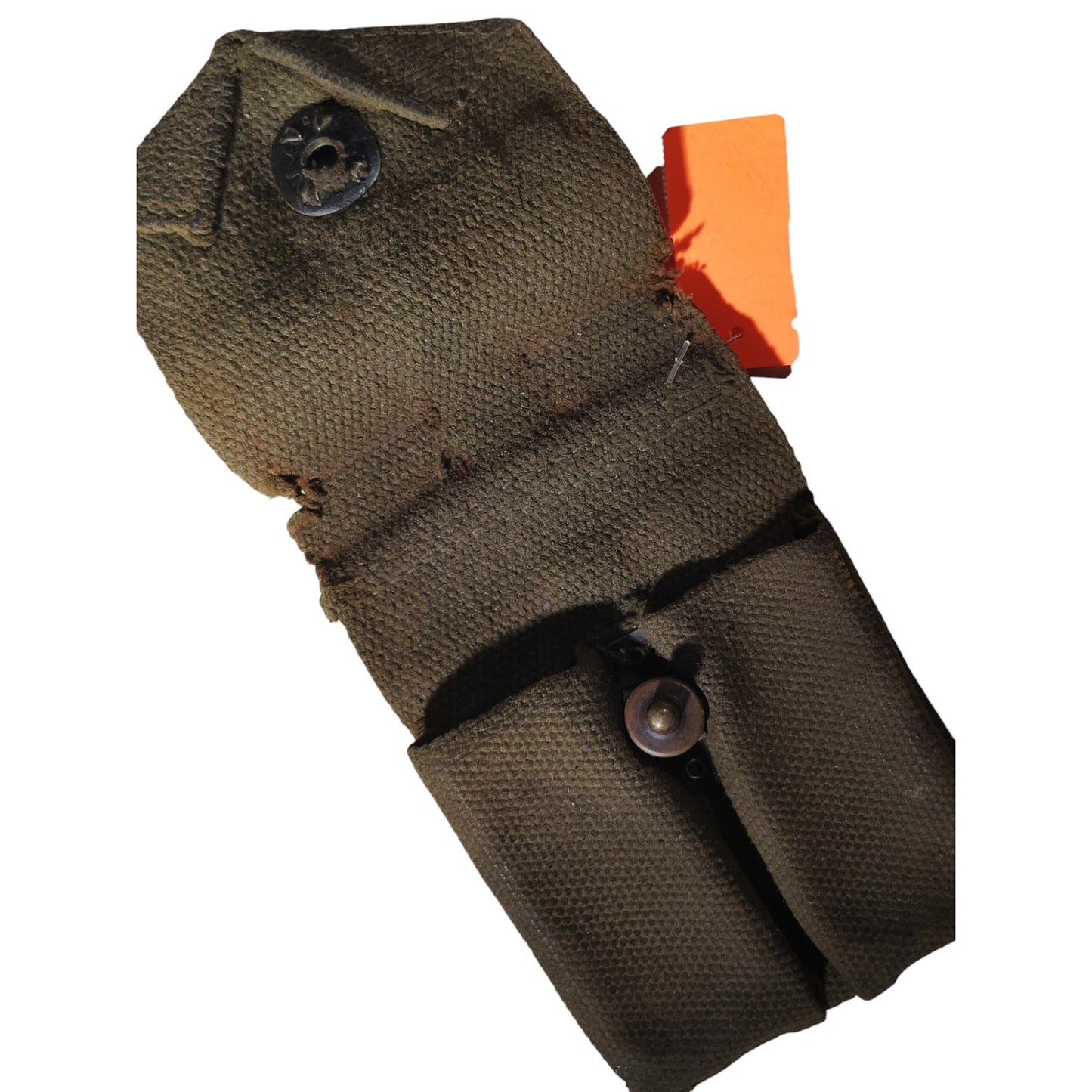 1952 U.S. M1 Carbine Magazine Pouch – Dual Pocket – RAU Fastener – Thick OD Canvas – Korean War Era