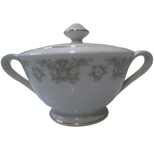 Happy Home (Made in Japan 1980-90's) Fine China Sugar Bowl w/ Lid, Simplicity Pattern