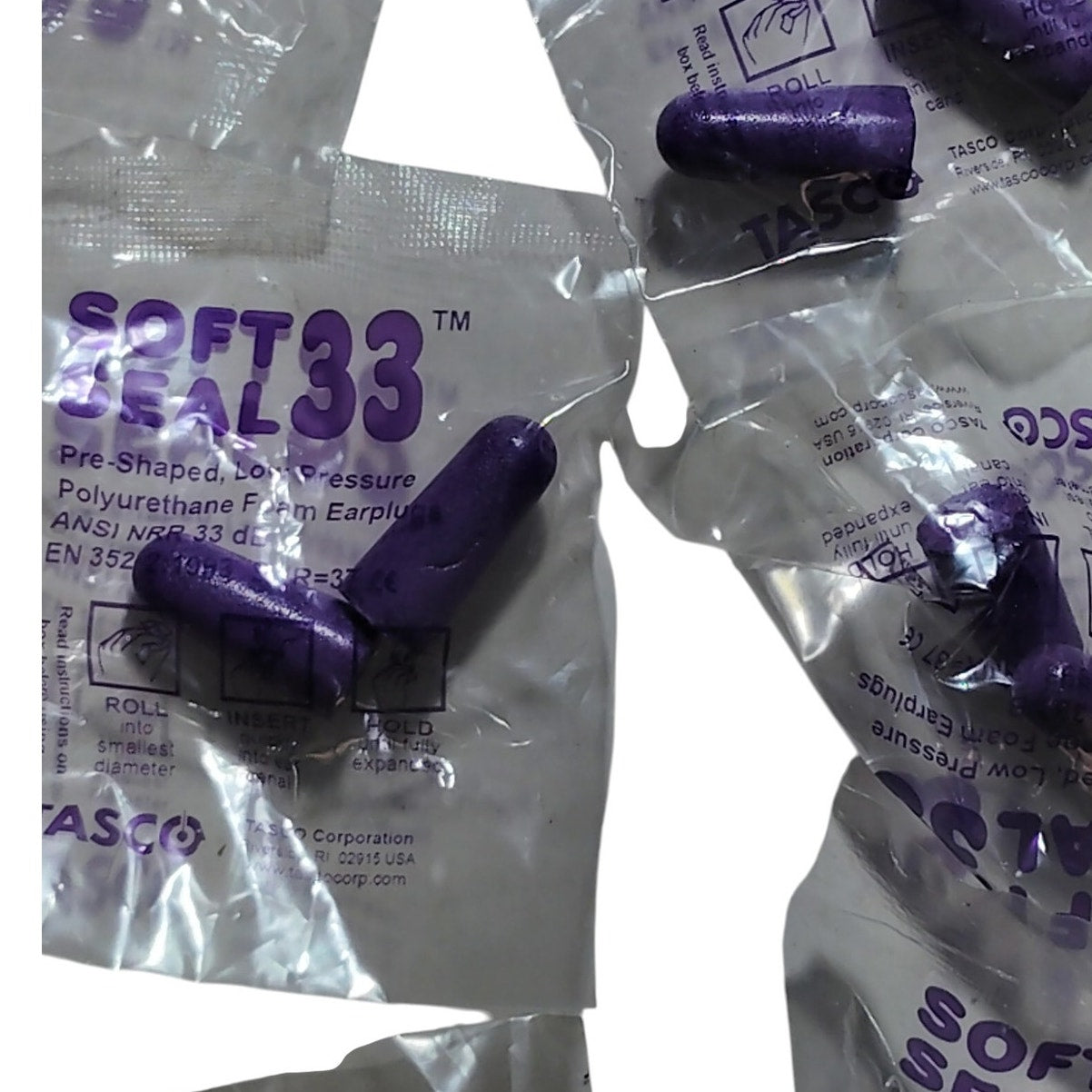 Tasco Soft Seal 33 Earplugs 12-Pairs Individually Wrapped Foam NRR 33dB