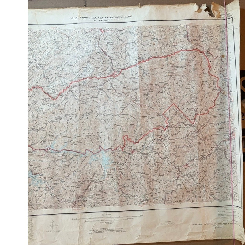 Vintage 1972 USGS Great Smoky Mountains National Park Map 36x29 - Damage Noted