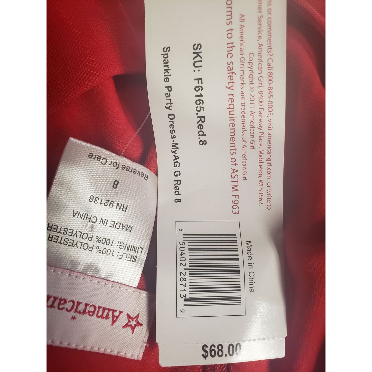 American Girl, Sparkling Twinkle Party Dress, Red, Size 8 , NWT