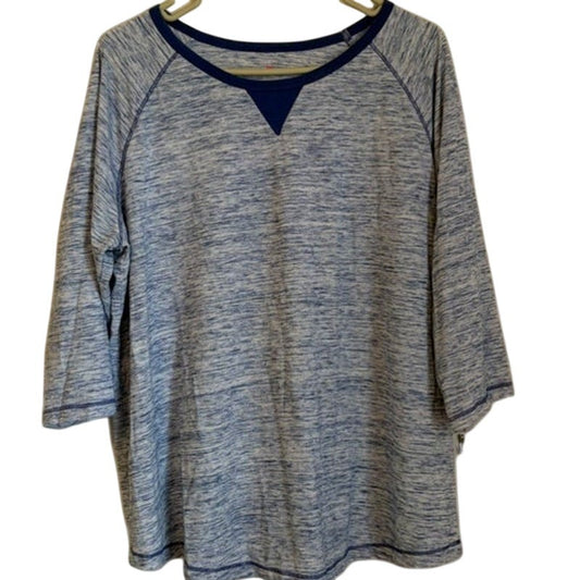 Woman Within Blue White Marled Knit Long Sleeve Top Plus 18/20 Scoop Neck