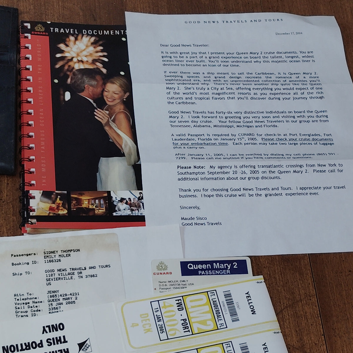 Cunard Line Queen Mary 2 Cruise Ephemera Lot & QM2 Travel Documents Holder