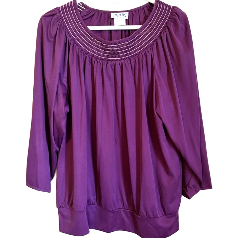 Blair Purple Embroidered Neckline 3/4 Sleeve Knit Top Women's Size L