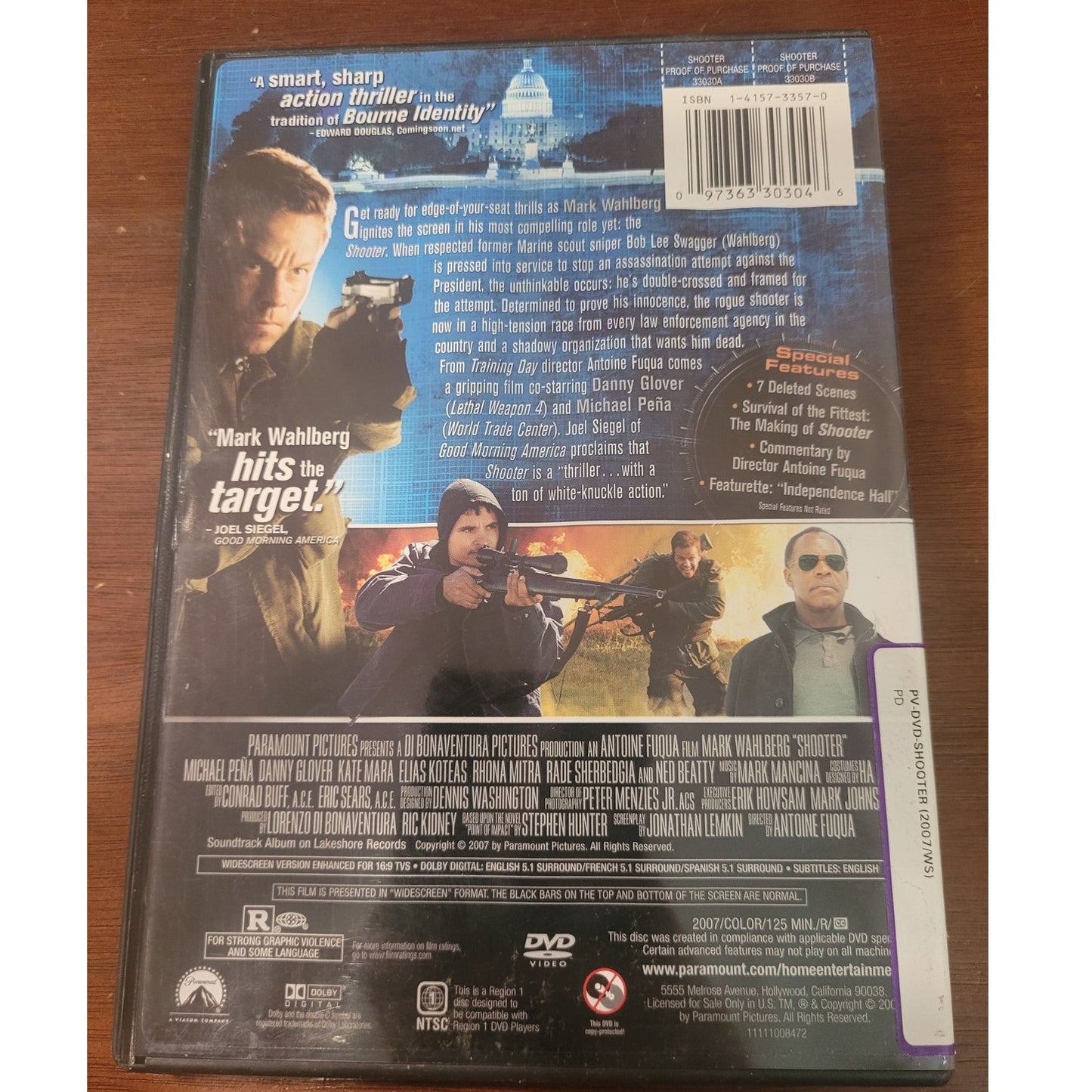 Shooter DVD 2007 Action Thriller, Widescreen, Mark Wahlberg, Paramount Release