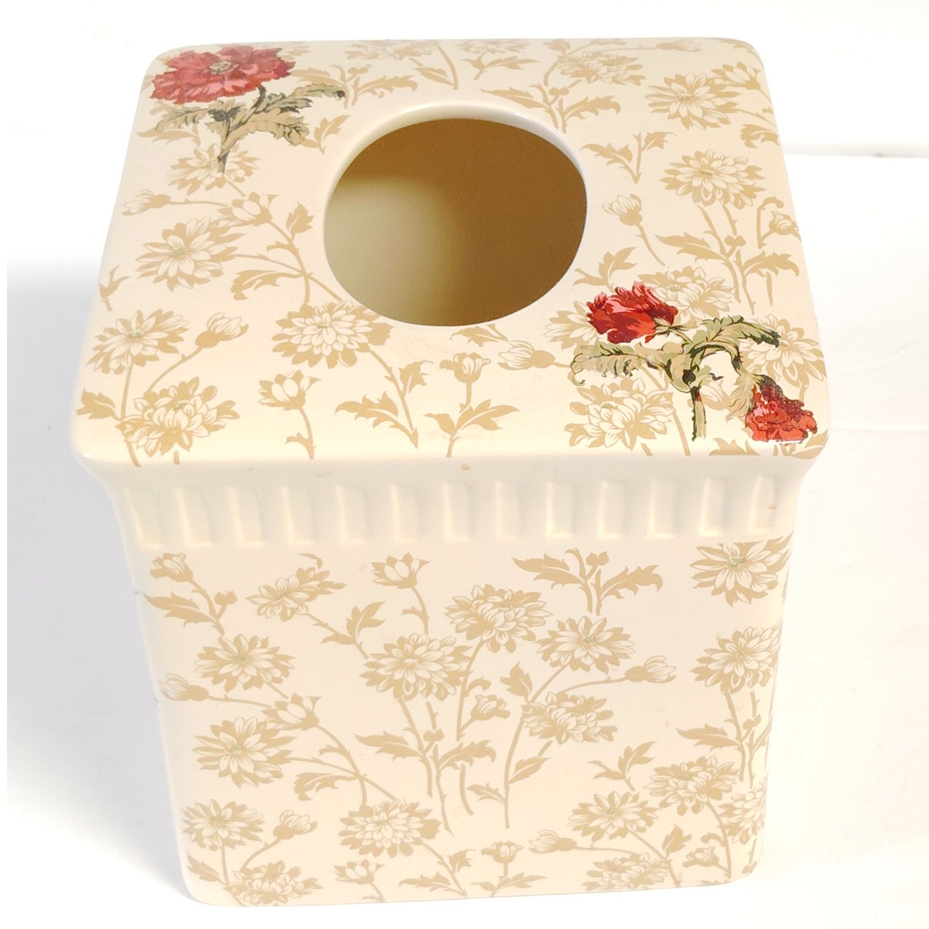 VTG Vohann California Victorian Floral Ceramic Tissue Box Cover 6" Cube