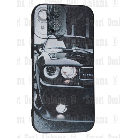 For iPhone 15 Bumper Case, Featuring Front View of Dodge Challenger