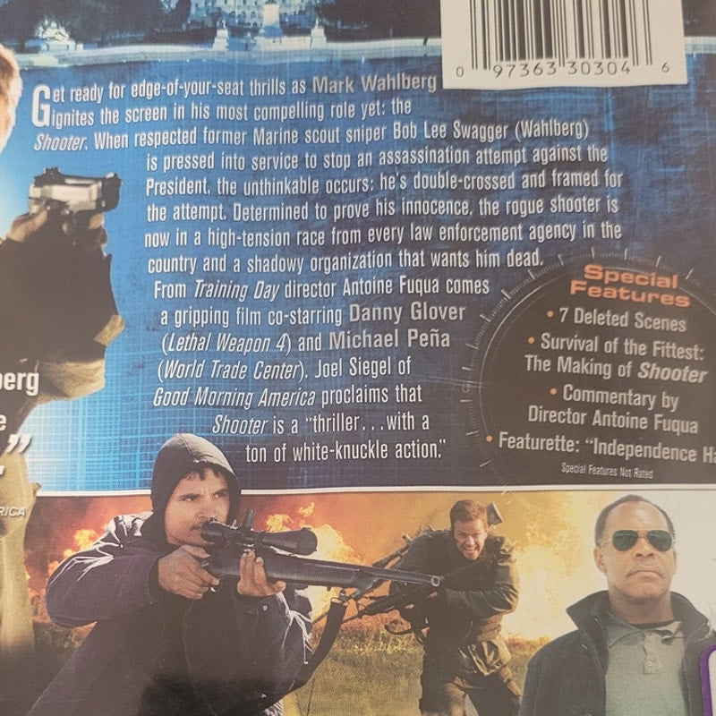 Shooter DVD 2007 Action Thriller, Widescreen, Mark Wahlberg, Paramount Release