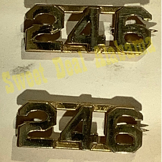 Early/Mid 1900s Brass C-Clasp "246" Collar Devices 3/8"H Hat / Lapel Pins Set