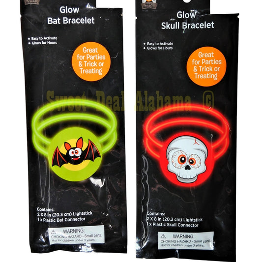 4 Kids Glow Bracelets, 2 Bats and 2 Skulls, 4 x 8" Light Sticks w/ 4 Connectors