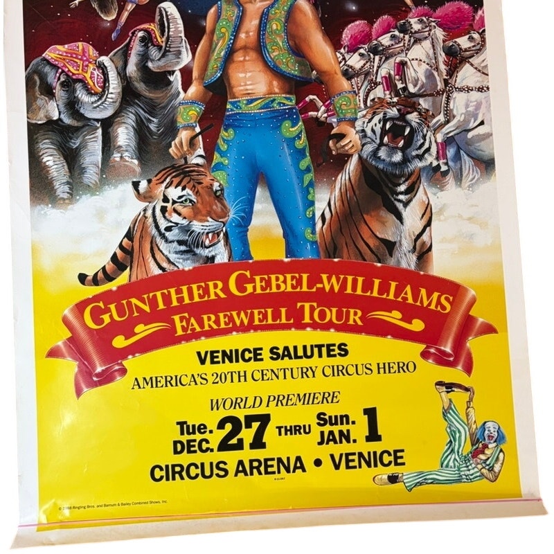 1988 Ringling Bros. Gunther Gebel-Williams Farewell Tour Poster 39" x 26"