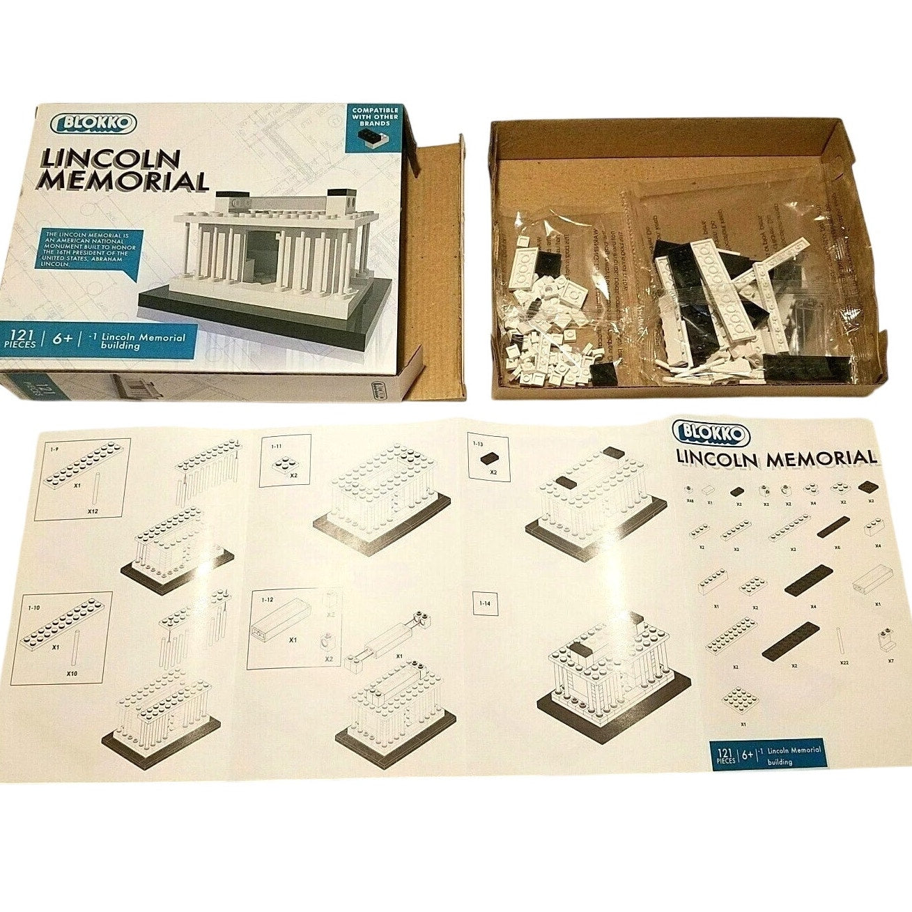 Blokko Lincoln Memorial 3D Block Building Puzzle – 121 Pieces – Ages 6+