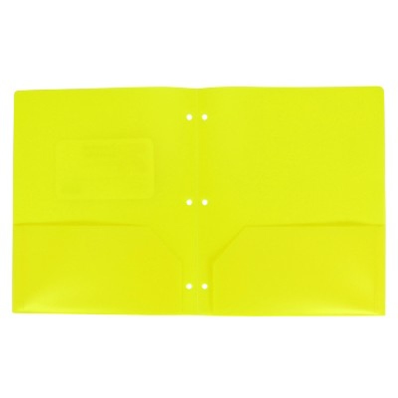 12-Pack - 2‑Pocket 3‑Hole Punch Plastic Folder – Yellow – 12‑Pack
