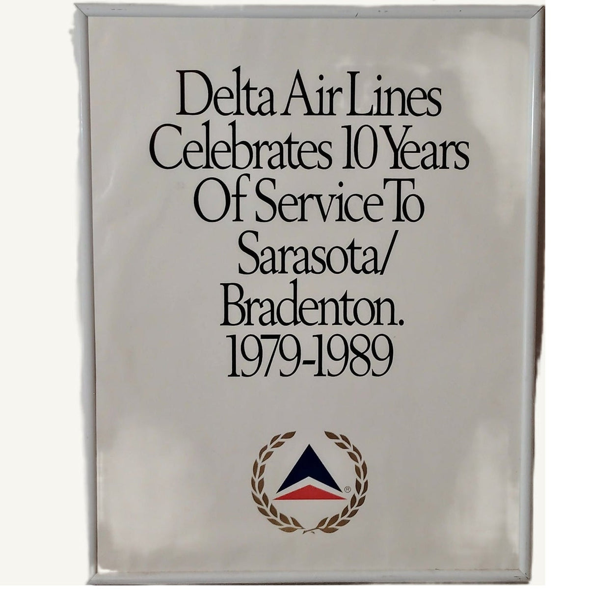 Vintage 1989 Delta Air Lines Sarasota Bradenton 10 Years Framed Poster