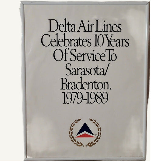 Vintage 1989 Delta Air Lines Sarasota Bradenton 10 Years Framed Poster