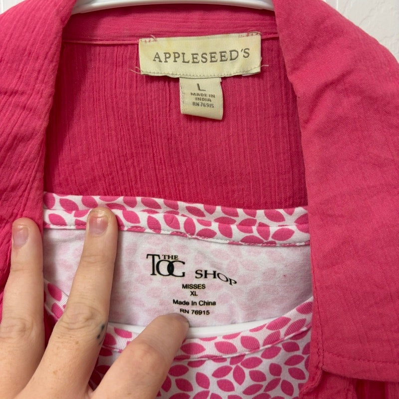 Appleseed's TQC Shop Pink Leaf Print Top XL & Solid Cardigan L 2-Piece Set