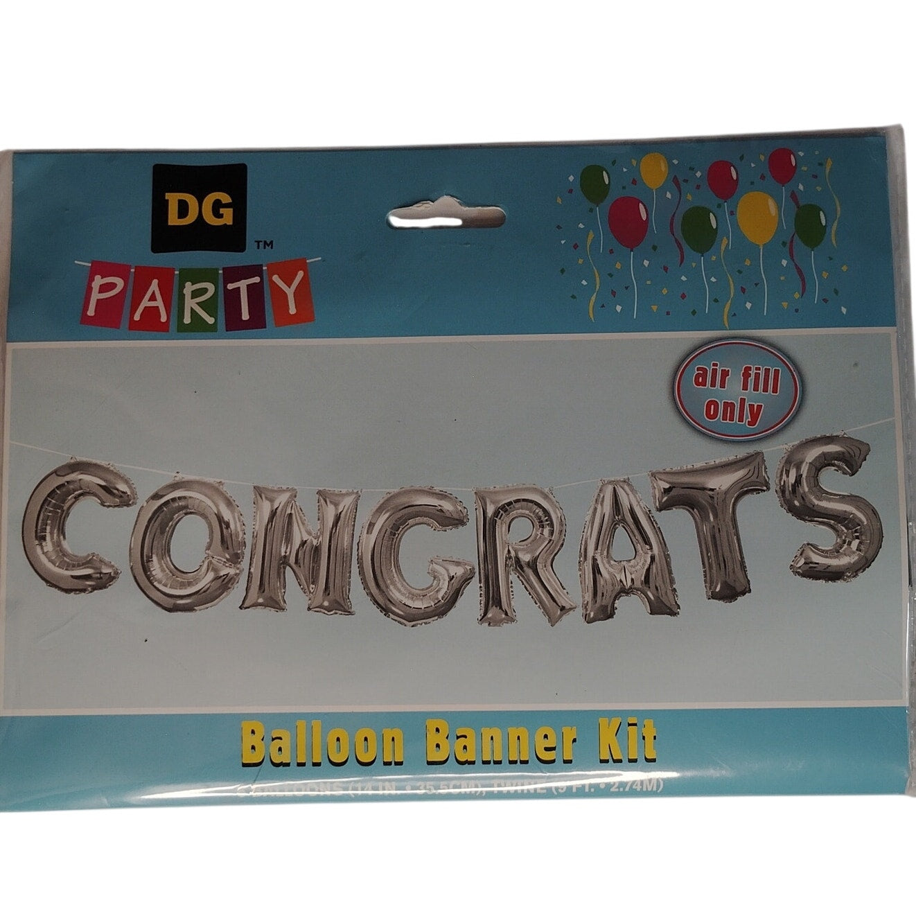 Air‑Fill Balloon Banner Kit “CONGRATS” Silver – 14" Letters with Twine – NIP