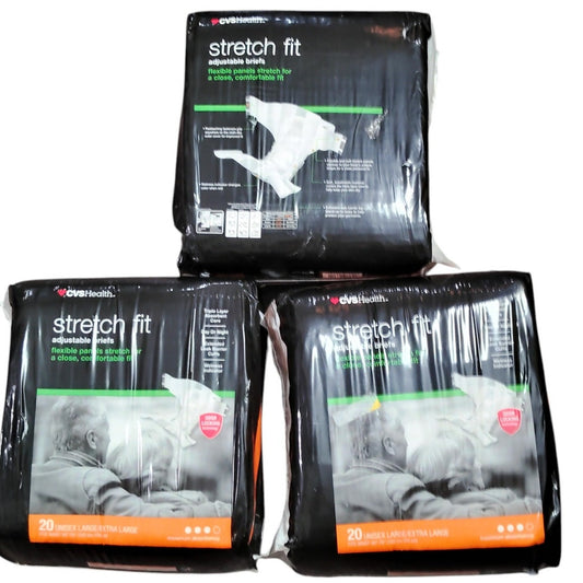 Stretch Fit Adjus. Briefs LG/XL, 140–240 lbs, 40"–70"W, Unisex, 60 CT (3 Pks/20)