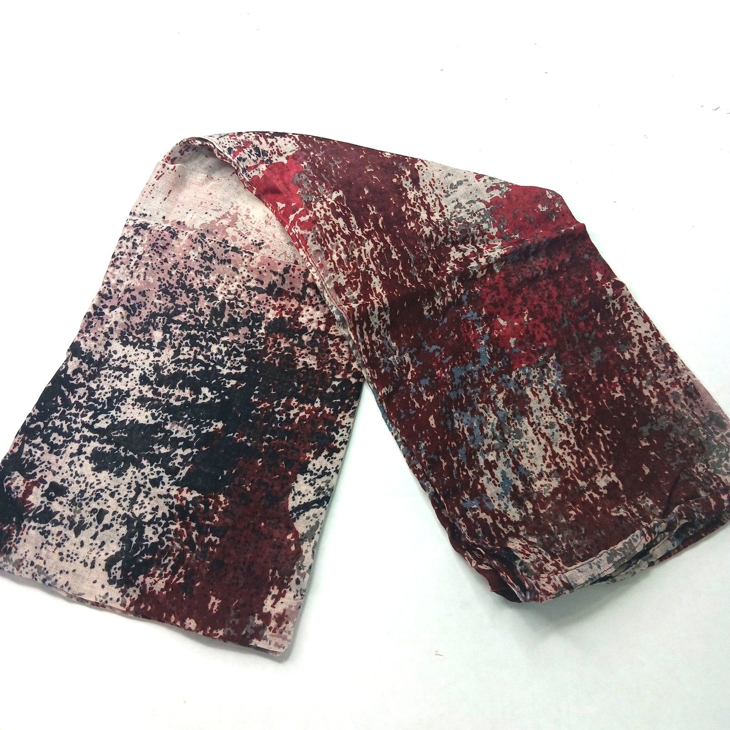 Lucky Leaf Infinity Scarf Lightweight 100% Viscose Burgundy Black Abstract Print
